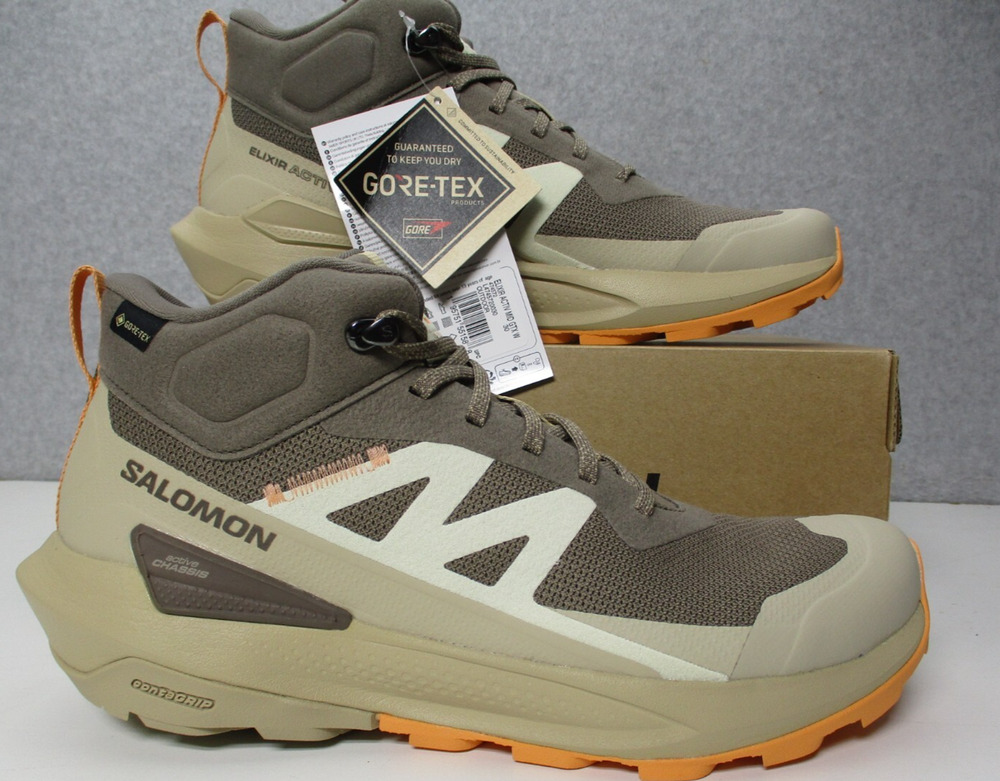 Salomon Elixir Activ Mid Waterproof Hiking Boots Shoes Womens Sz 10 Beige/Brown